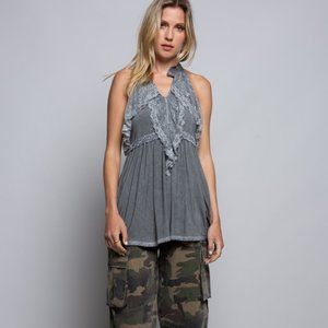 POL Front Button Closure Ruffle Detail Halter